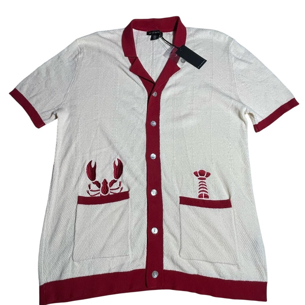 Art of Rhetoric Mens Cream Red Lobster Knit Button Up Shirt STM0079 Medium NWT